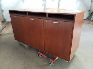 lot 535 image: Wood Office Cabinet 3-Door 3-Shelf 3-Cubbie