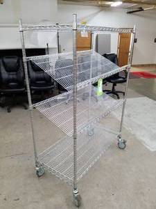 lot 534 image: Rolling Metal Shelving Unit 2-Angled Shelf 2-Flat Shelf