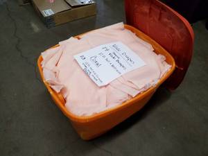 lot 1015 image: Lot of (24) Coral Sheer Voile Drapes, Peach Sheer Voile Drapes