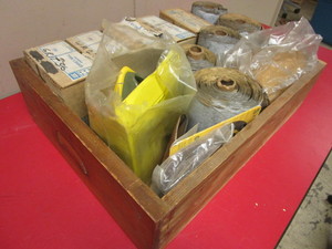 lot 321 image: 3M GRINDING DISCS, SANDPAPER ROLLS, 3M ORGANIC VAPORACID GAS RESPIRATOR, VINTAGE DRAWER