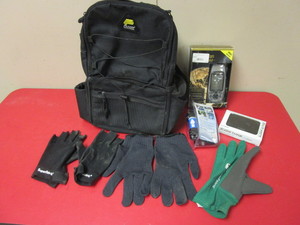 lot 335 image: MERIDIAN GOLD GPS RECEIVER, L.L. BEAN ALARM CLOCK, WATER FILTRATION SYSTEM, PLANO BACKPACK, GLOVES