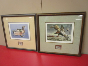 lot 337 image: FEDERAL STAMP DUCK STAMP ART AND STAMP, SIGNED, NUMBERED, BY ARTISTS DAVID MAASS, WILLIAM MORRIS