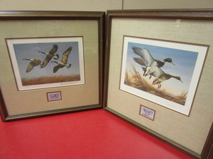 lot 339 image: NORTH DAKOTA DUCK STAMP ART WITH STAMP, SIGNED, NUMBERED, BY TERRY REDLIN, RICHARD PLASSCHAERT