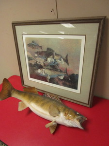 lot 343 image: ON THE REEF - WALLEYES BY ARTIST DOUG SCHERMER, SIGNED AND NUMBERED, WALLEYE TAXIDERMY