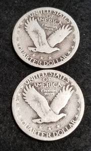 lot 37 image: 2 STANDING LIBERTY SILVER QUARTERS 1926 1927