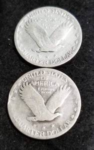 lot 41 image: 2 STANDING LIBERTY SILVER QUARTERS 1928 1930