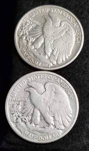 lot 44 image: 2 WALKING LIBERTY HALF DOLLARS 1947 1947-D