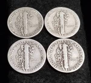 lot 51 image: 4 MERCURY DIMES 1935 1936 1937 1939 VG-VF