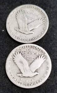 lot 57 image: 2 STANDING LIBERTY SILVER QUARTERS 1926 1927
