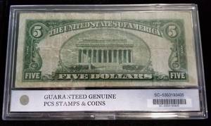 lot 15-A image: 1934-A US $5 BLUE SEAL FEDERAL RESERVE NOTE