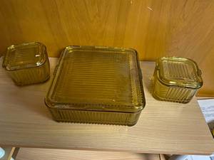 3 Amber Colored Glass Dishes