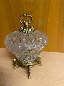 West Germany Brass Pedestal Crystal Bowl