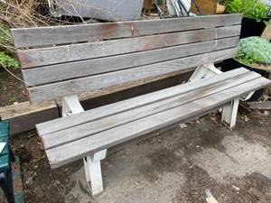 White Bench that folds up to a Skinny Table with seat.