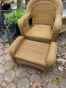 Rattan Chair, Footrest &amp Table