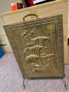 Vintage Hammered Brass Fireplace Screen