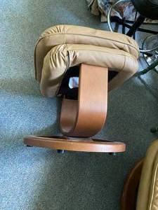 Tan Leather Stressless Chair and Ottoman