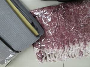 lot 107 image: box full of pillow covers, table cl...