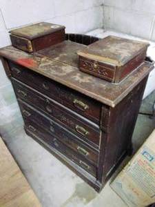 Old dresser, Metal Cabinet, & Fan