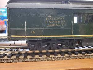 lot 87 image: O Scale Railway Express Agency Bay Shore Passenger Car #14