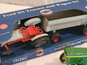 lot 96 image: (3) Farm TractorWagon set, John Deere Tractor & Plow
