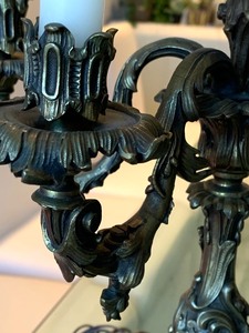 lot 12 image: Pair of Antique Candelabra Style Lamps with Marble Base