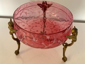 lot 63 image: Antique Cranberry Seaweed Pattern  Bowl on Cupid Stand
