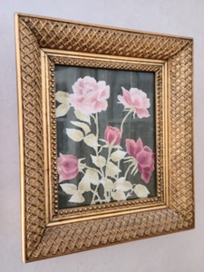 lot 10 image: Pair of Embroidered Framed Roses