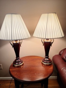 lot 38 image: Pair Of Red And Gold Tone Table Lamps