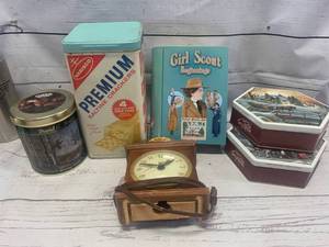 lot 54 image: Vintage Tins & United Clock