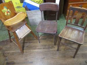 lot 212 image: (2) Vintage Wood Chairs & Vintage H...