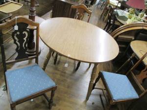 lot 214 image: (3) Wood Dining Chairs & Wood Table...