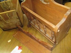lot 256 image: Vintage Wood Magazine Rack, Wood Wa...