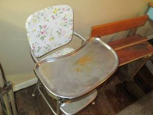 lot 292 image: Antique High Chair & Wood Bench Se...