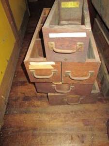 lot 396 image: (5) Wood Drawers, Various Sizes ...