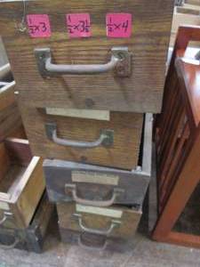 lot 413 image: (5) Wood Drawers, Various Sizes ...