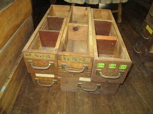 lot 417 image: (5) Wood Drawers, Various Sizes ...