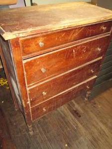 lot 443 image: Wood Antique Dresser With Wheels 3...