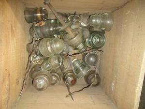 lot 482 image: Wood Crate With Large Insulators Wi...