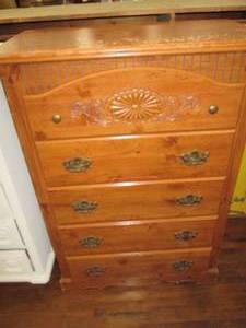 lot 553 image: (34 X 18 X 49) Wood 5 Drawer Dre...