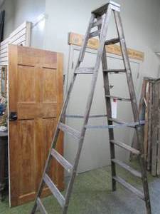 lot 42 image: Antique Wood 8 Ladder One Leg Is ...