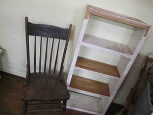 lot 49 image: Wood Shelf & Antique Chair 22.5 X ...