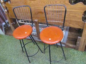 lot 99 image: (2) Antique Metal Stools...