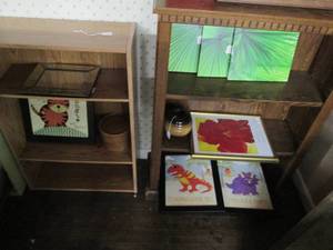 lot 119 image: (2) Wood Shelves With Home Dcor C...