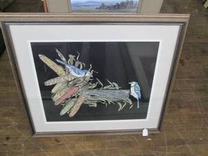 lot 133 image: Large Framed Artwork of Blue Jays, ...
