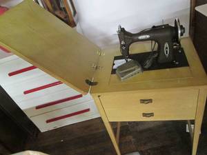 lot 160 image: White Brand Sewing Machine in Wood ...
