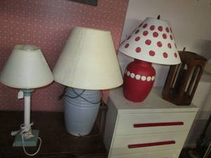 lot 165 image: (3) Lamps, & (1) Wood Candle Holder...