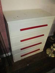 lot 166 image: Wood Dresser With Round Red Painted...