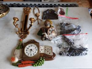 Lot Of Vintage Kitchen Hardware, New Haven Wall Clock, Sconces, More