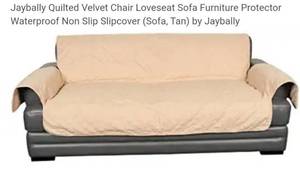 Box Of 3 NEW - Quilted Velvet Sofa Slip Cover (Tan)