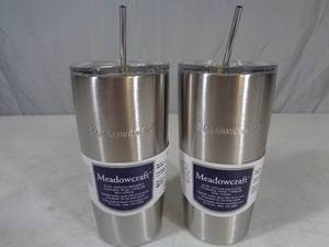 2 New Stainless Tumblers with Straws